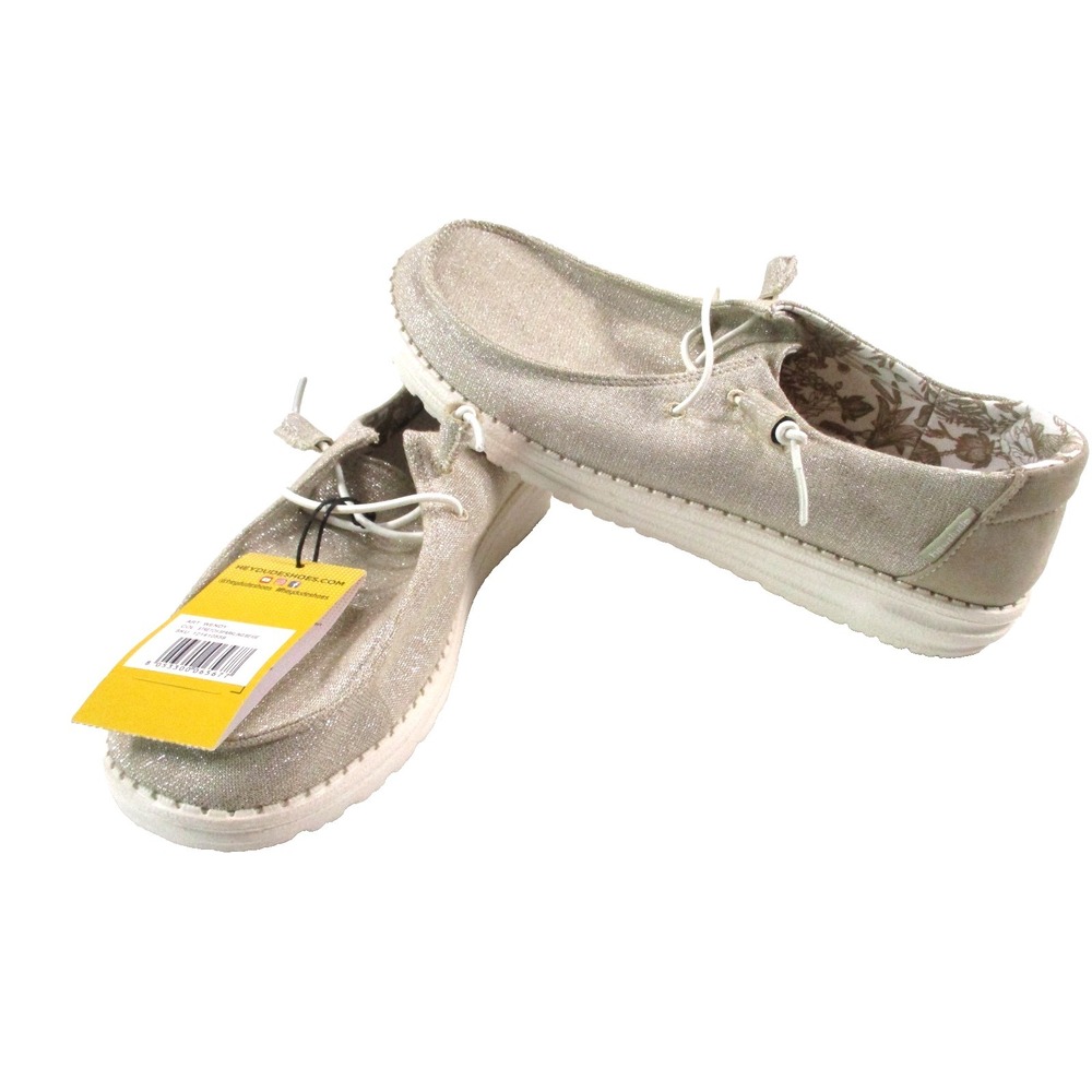 Hey Dude Wendy Stretch Sparkling Beige Women's 10 Casual Slip On Comfort Shoes
